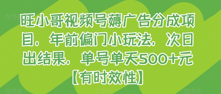 旺小哥视频号薅广告分成项目，年前偏门小玩法，次日出结果，单号单天500+元【有时效性】-178分享