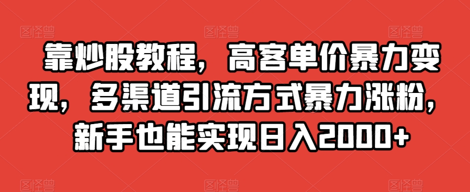 靠炒股教程，高客单价暴力变现，多渠道引流方式暴力涨粉，新手也能实现日入2000+【揭秘】-178分享