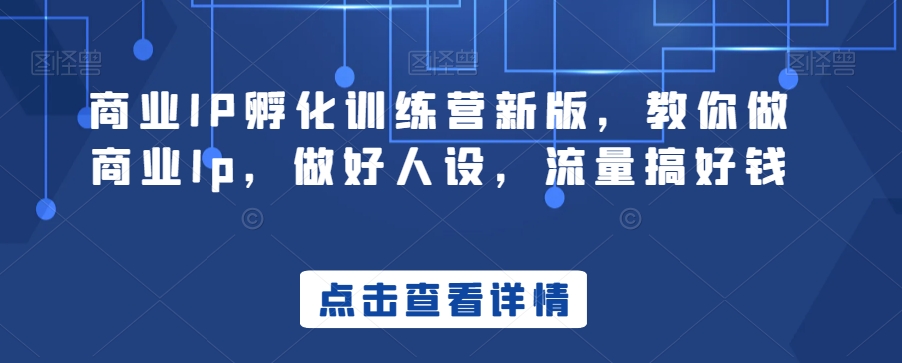 商业IP孵化训练营新版，教你做商业Ip，做好人设，流量搞好钱-178分享