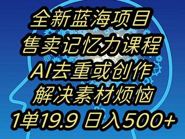 蓝海项目记忆力提升，AI去重，一单19.9日入500+【揭秘】-178分享