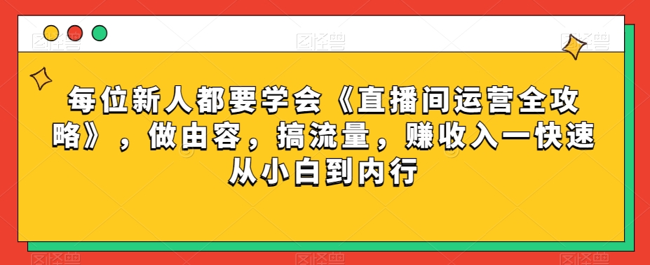 每位新人都要学会《直播间运营全攻略》，做由容，搞流量，赚收入一快速从小白到内行-178分享