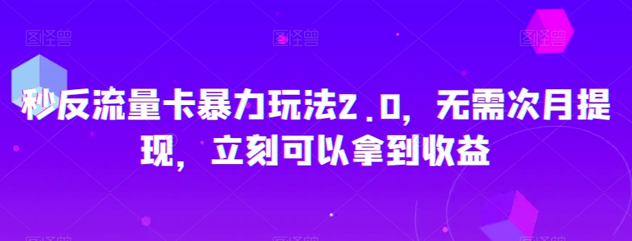 秒反流量卡暴力玩法2.0，无需次月提现，立刻可以拿到收益【揭秘】-旺仔资源库