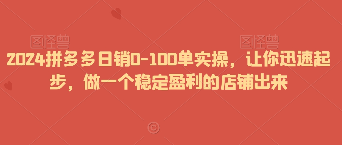 2024拼多多日销0-100单实操，让你迅速起步，做一个稳定盈利的店铺出来-178分享