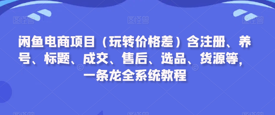 闲鱼电商项目（玩转价格差）含注册、养号、标题、成交、售后、选品、货源等，一条龙全系统教程-178分享