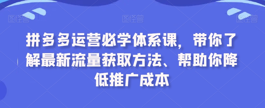 拼多多运营必学体系课，带你了解最新流量获取方法、帮助你降低推广成本-178分享