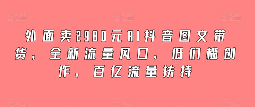 外面卖2980元AI抖音图文带货，全新流量风口，低们槛创作，百亿流量扶持-178分享