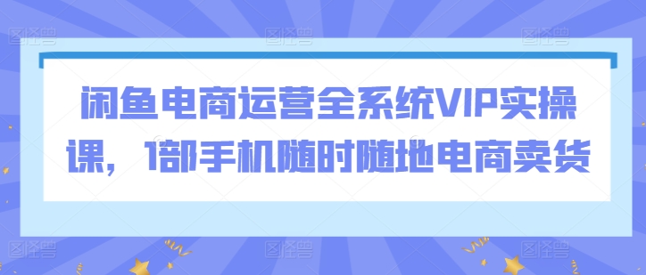 闲鱼电商运营全系统VIP实操课，1部手机随时随地电商卖货-178分享