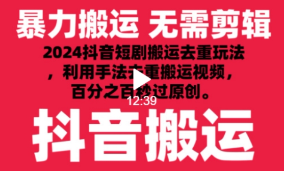 2024最新抖音搬运技术，抖音短剧视频去重，手法搬运，利用工具去重，达到秒过原创的效果【揭秘】-178分享