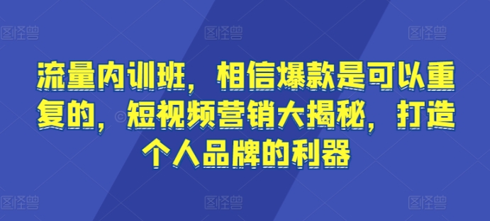 流量内训班，相信爆款是可以重复的，短视频营销大揭秘，打造个人品牌的利器-178分享