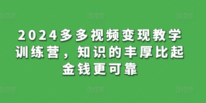 2024多多视频变现教学训练营，知识的丰厚比起金钱更可靠-178分享