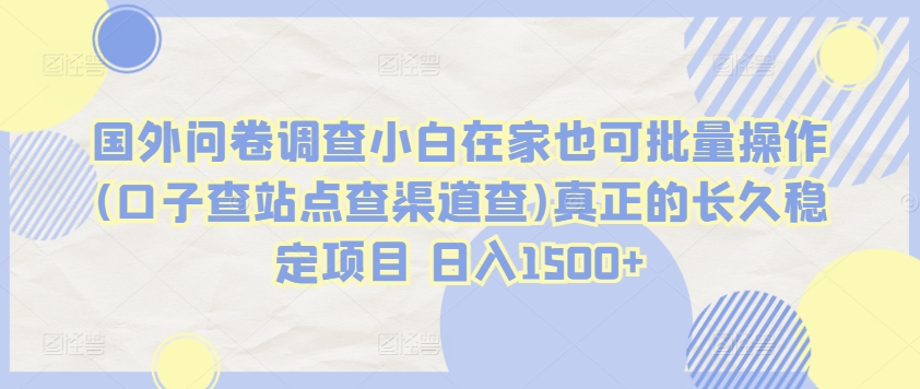 国外问卷调查小白在家也可批量操作(口子查站点查渠道查)真正的长久稳定项目 日入1500+【揭秘】-178分享