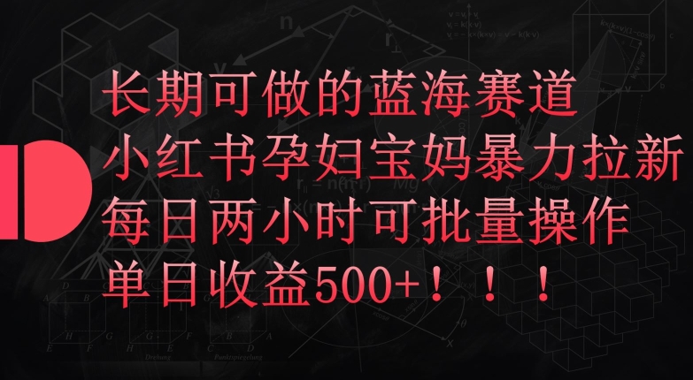 长期可做的蓝海赛道，小红书孕妇宝妈暴力拉新玩法，每日两小时可批量操作，单日收益500+【揭秘】-178分享