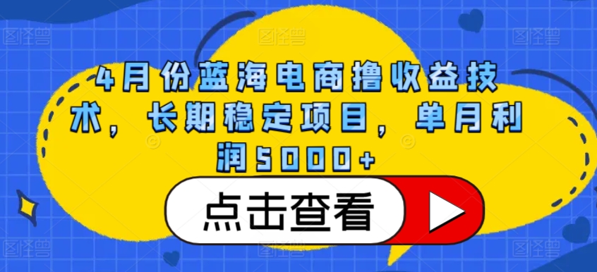 4月份蓝海电商撸收益技术，长期稳定项目，单月利润5000+【揭秘】-旺仔资源库